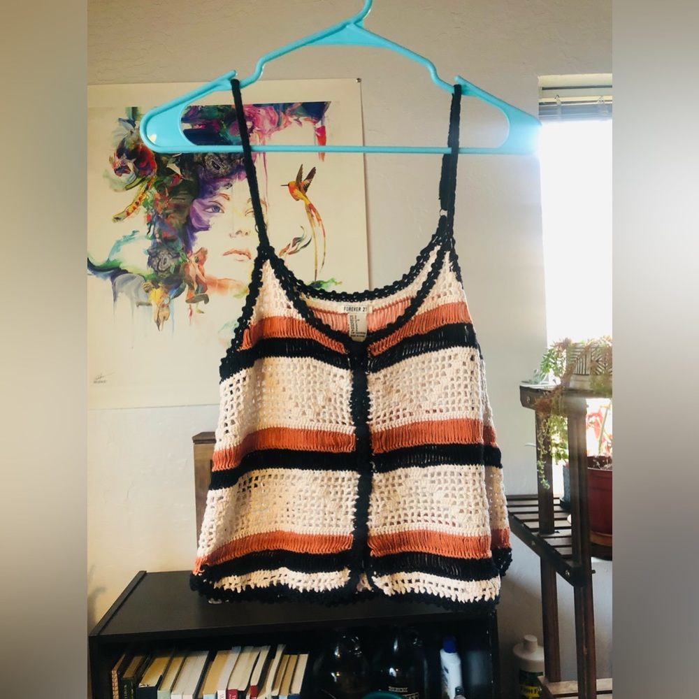 Forever 21 Striped Crochet Crop Top